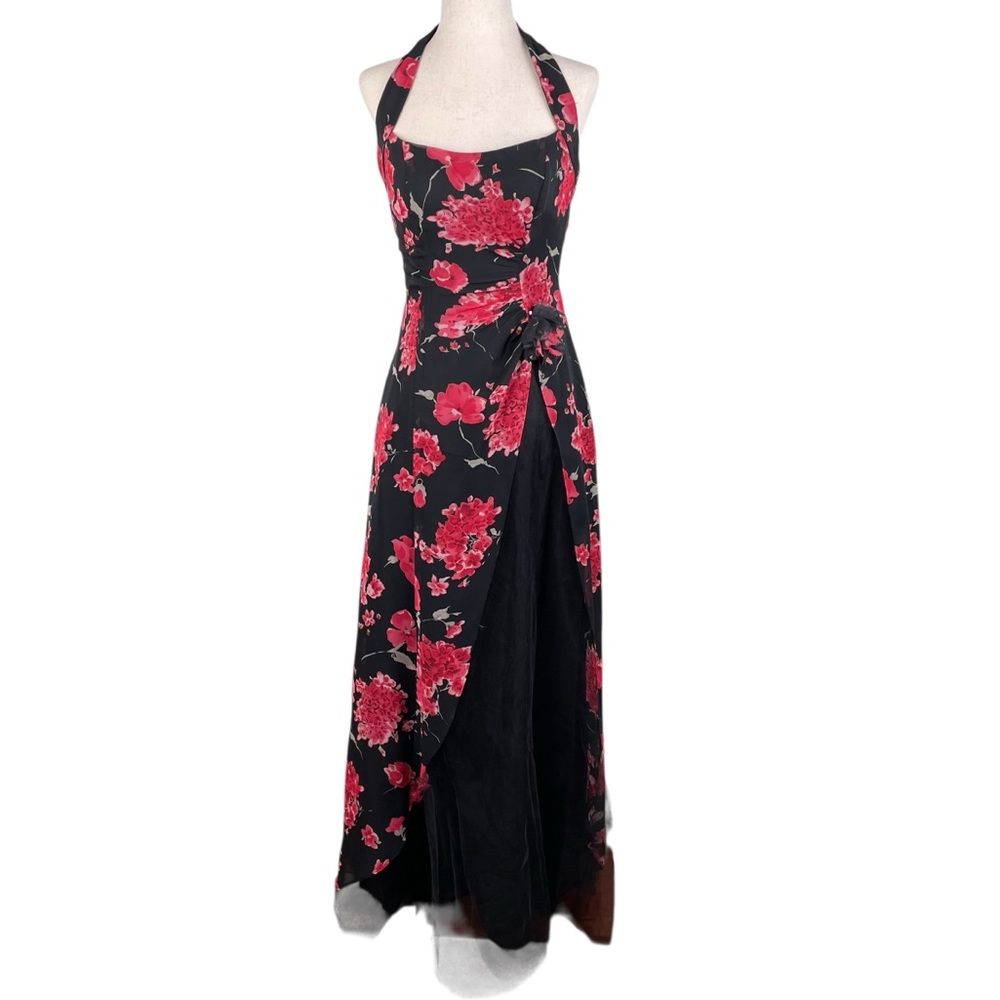 Vintage 90s Y2K Zum Zum by Niki Livas Chiffon Halter Full Gown Whimsygoth Gothic